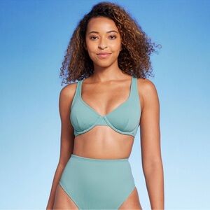 NWT Women's Retro Ribbed Underwire Bikini Top - Shade & Shore Green